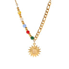 18K Gold Sun Pendant Color Beaded Necklace