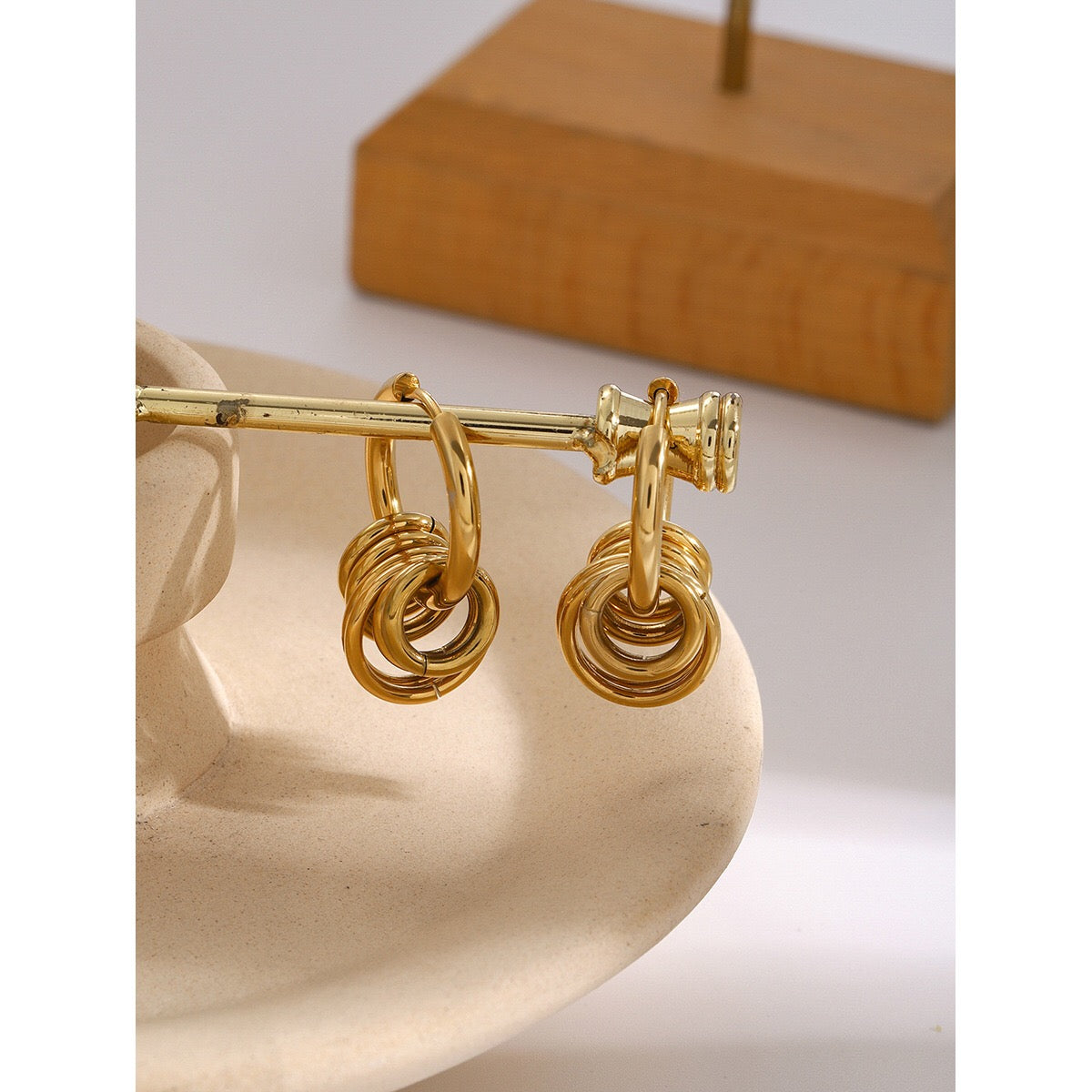 18K Gold and Silver Two Tone Sweet Motion Dangle Hoop Earrings