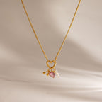 18K Gold Cherry Crush Pink Heart Charm Necklace