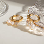 18K Gold Dangle Pearl Huggie Earrings
