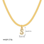 18K Gold Minimalist Glam Herringbone Chain Initial Dainty Necklace