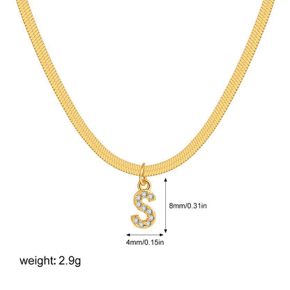 18K Gold Minimalist Glam Herringbone Chain Initial Dainty Necklace