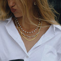 18K Gold Divine Pearl Herringbone Snake Chain Necklace Set