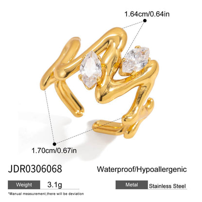 18K Gold Daily Glam Flower Heart CZ Statement Rings Set