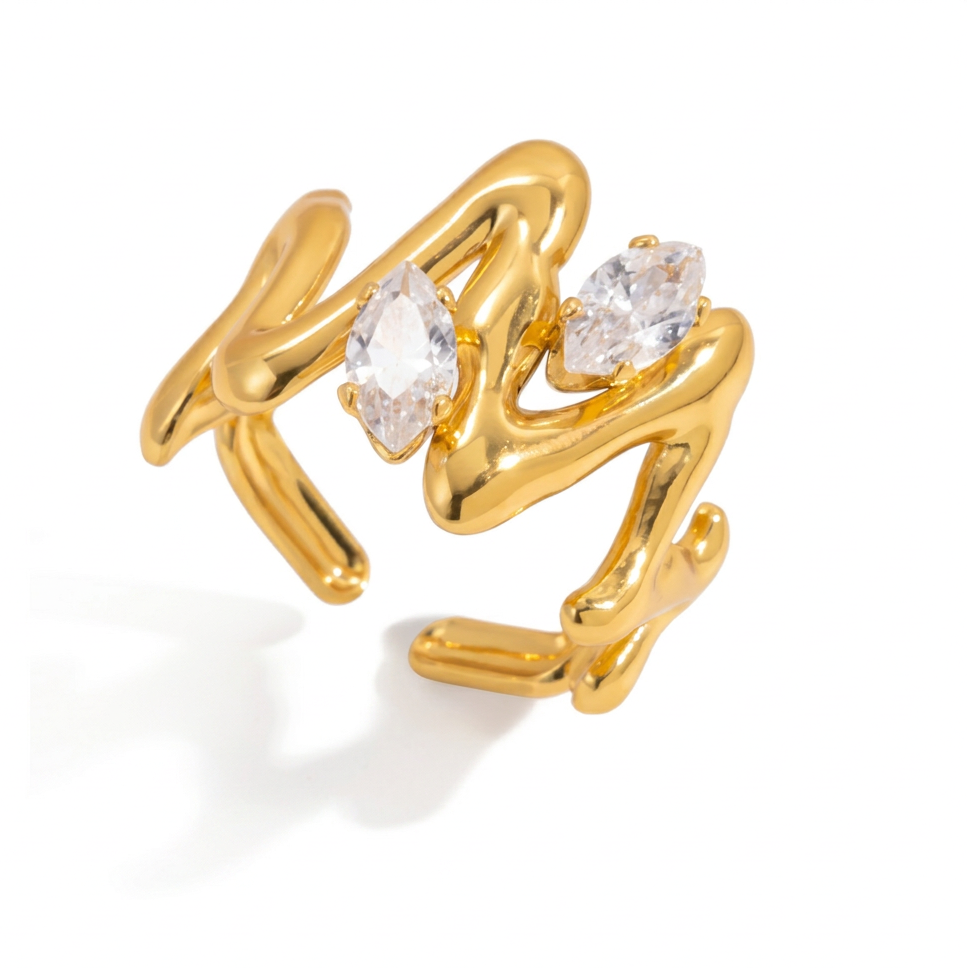 18K Gold Daily Glam Flower Heart CZ Statement Rings Set