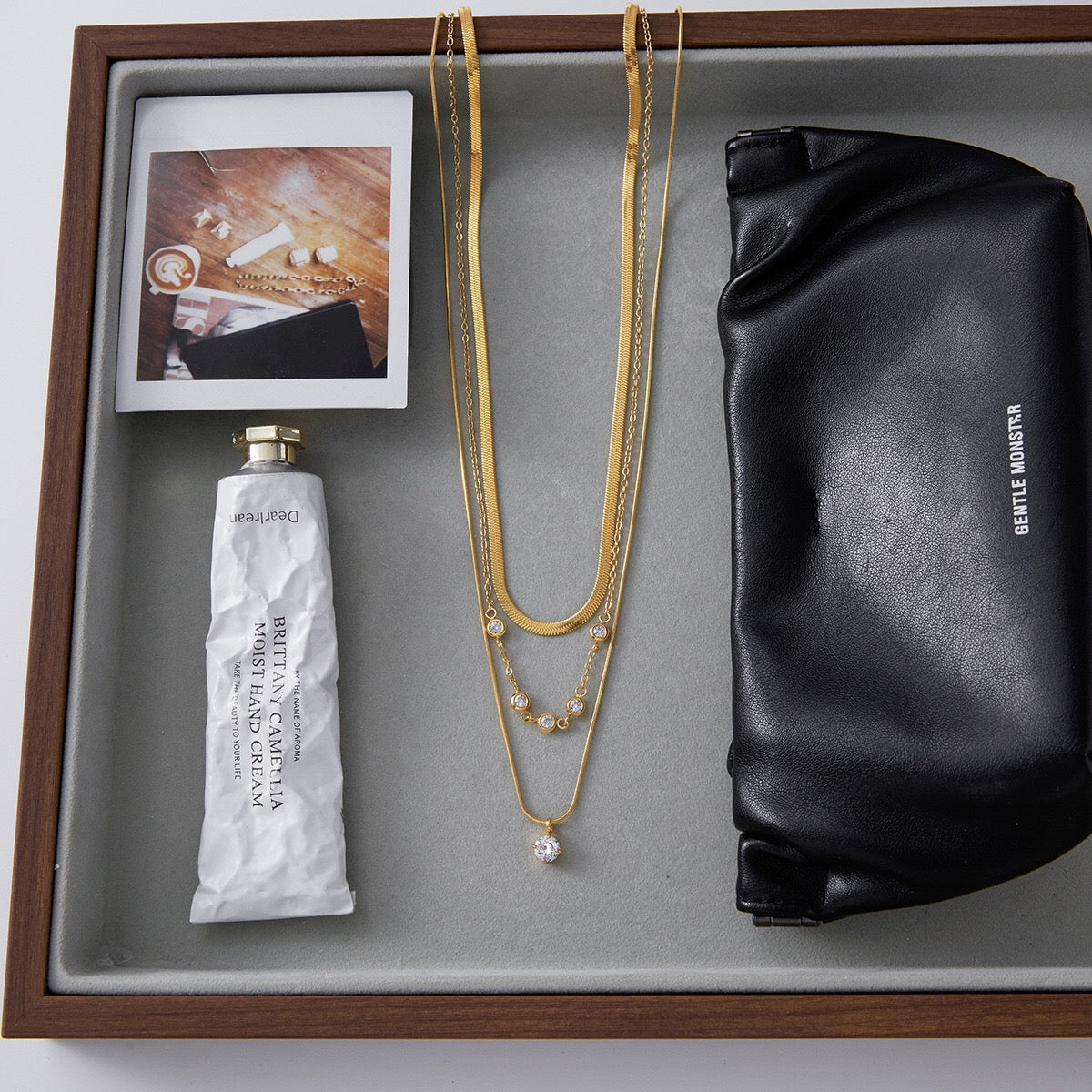 18K Gold Starry Jewel Herringbone Snake Chain Layered Necklace Set