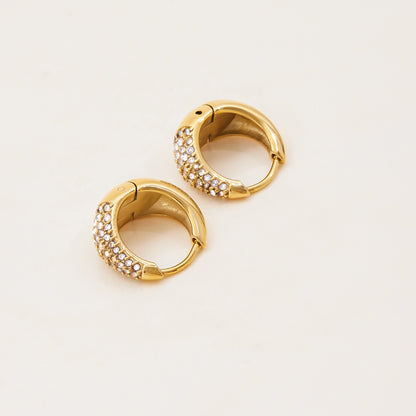 18K Gold Power Shine Pave Dome Small Hoop Huggie Earrings