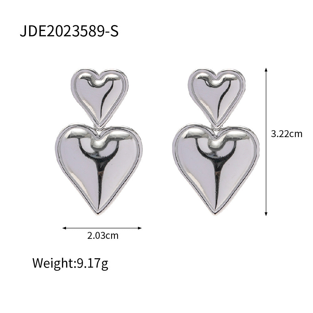 18K Gold Gilded Heart Drop Dangle Earrings