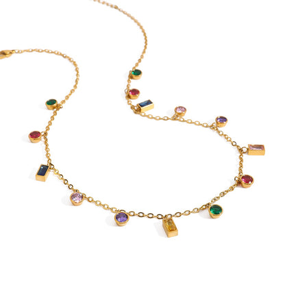 18K Gold Fairy Color Gemstone Dainty Chain Necklace