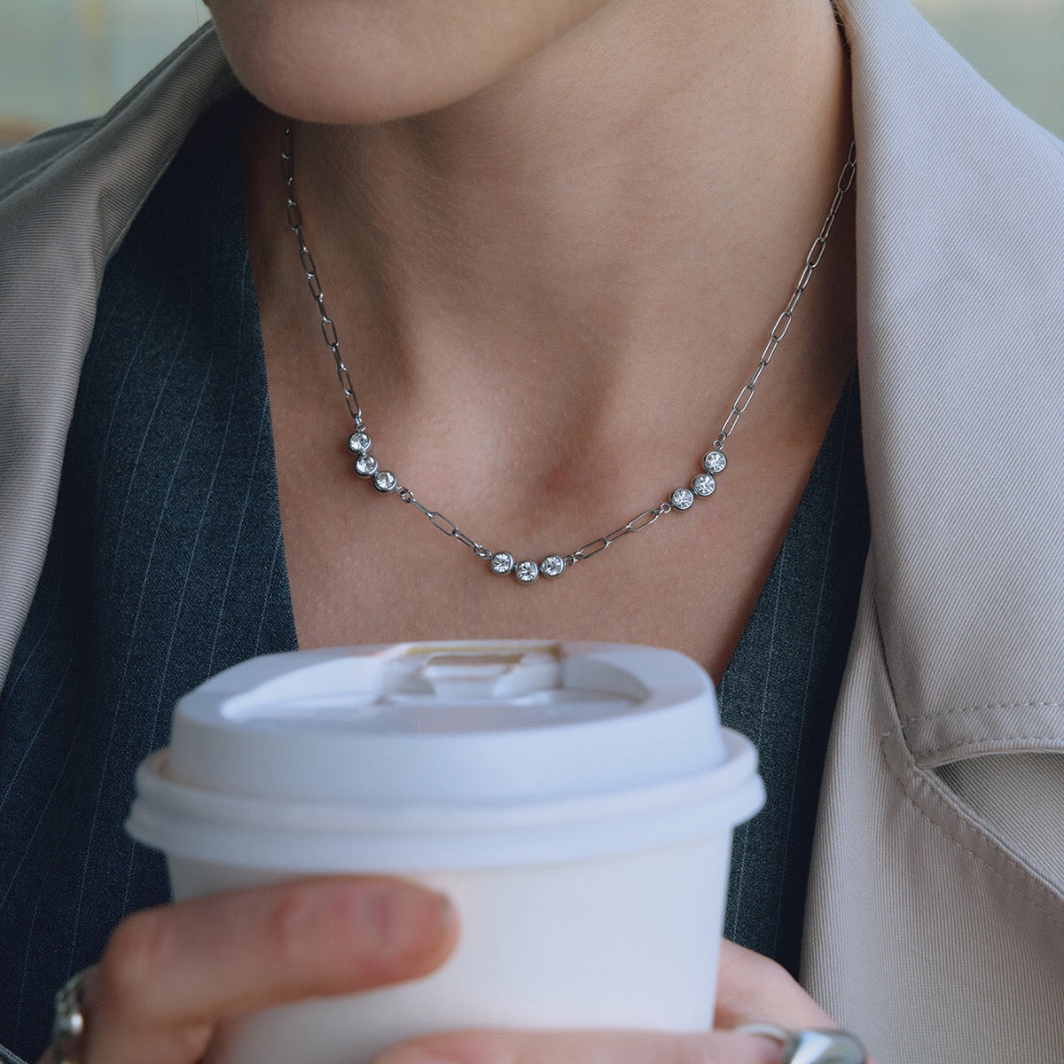 18K Gold Pearl Talk Simple Paper Clip Chain Necklace