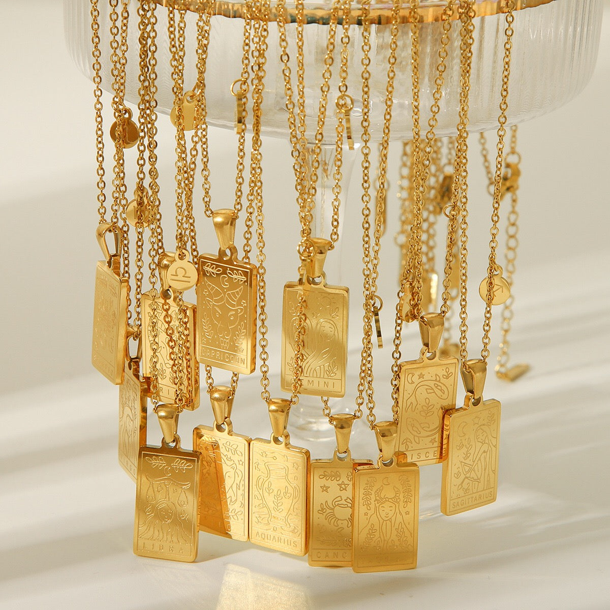 18K Gold Zodiac Plate Pendant Necklace