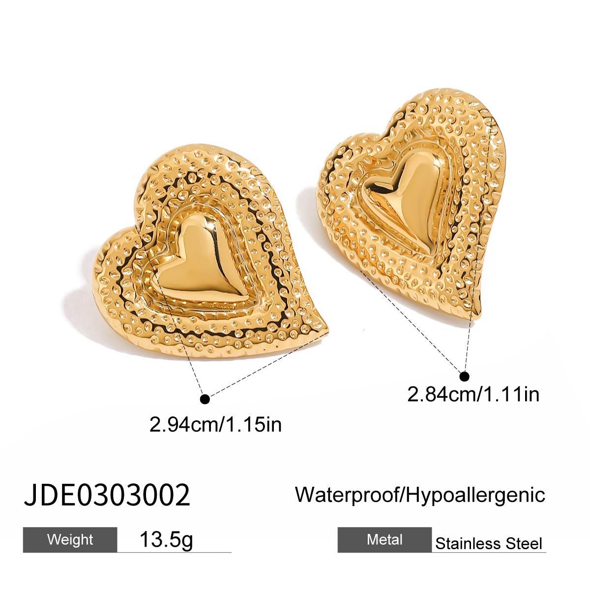 18K Gold Love Hard Heart Statement Stud Earrings