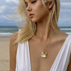 18K Gold Seashell Starfish Pearl Charm Long Necklace