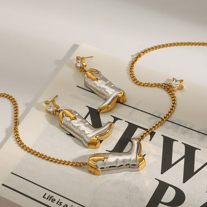 18K Gold and Silver Two Tone Rodeo Star Cowboy Boot Stud Dangle Earrings