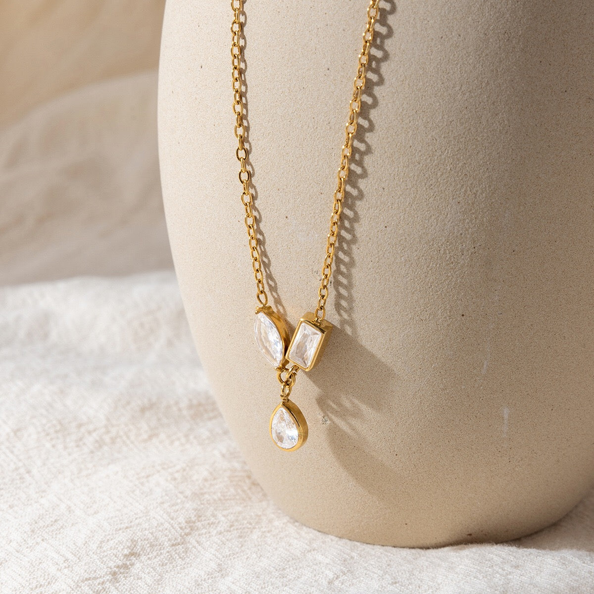 18K Gold Cherish Minimalist Bezel Dainty CZ Necklace