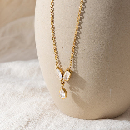 18K Gold Cherish Minimalist Bezel Dainty CZ Necklace