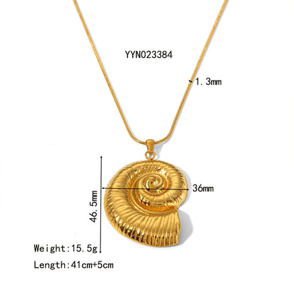 18K Gold Summer Shell Pendant Statement Stud Earrings