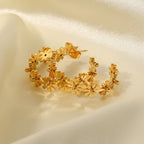 18K Gold Flower Blossom Hoop Huggie Earrings