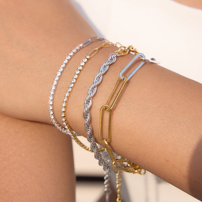 18K Gold and Silver Subtle Spark Paperclip Dainty Tennis Chain Bracelet