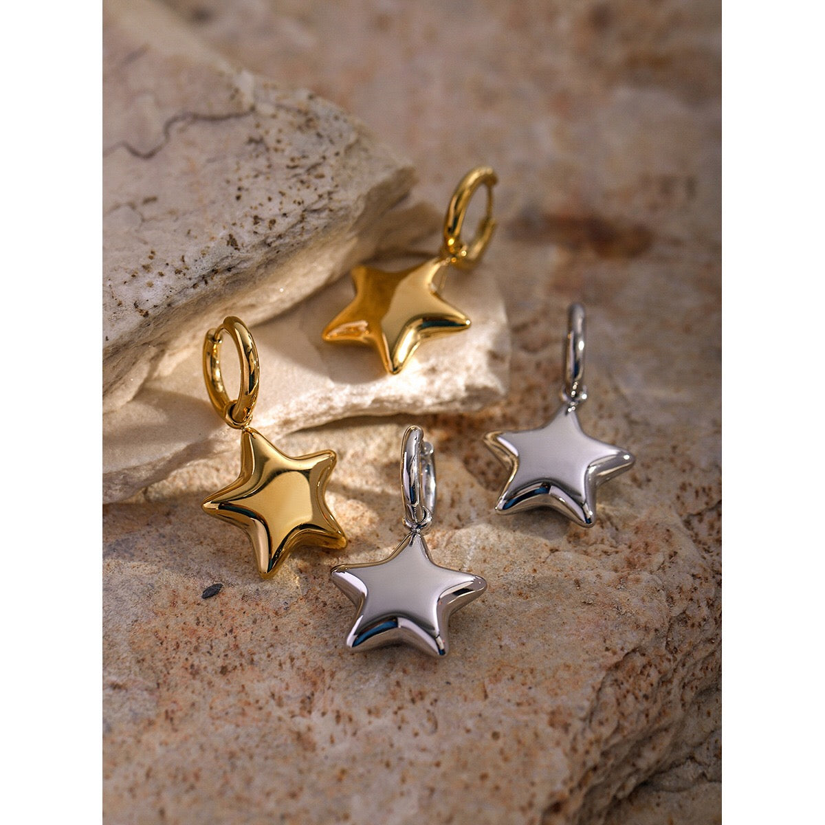 18K Gold Star Small Hoop Huggie Earrings