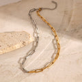 18K Gold Two Tone Paperclip Silver Chain Collar Necklace