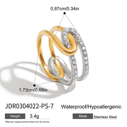 18K Gold Runway Chic Safety Pin CZ Pearl Statement Rings