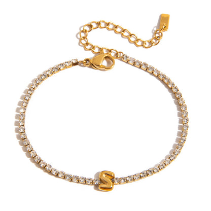 18K Gold Glam Bubble Letter Initial Tennis Bracelet