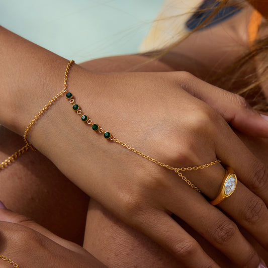 18K Gold Waterproof Emerald Bejeweled Hand Chain Bracelet