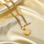 18K Gold Emerald Heart Pendant Statement Necklace