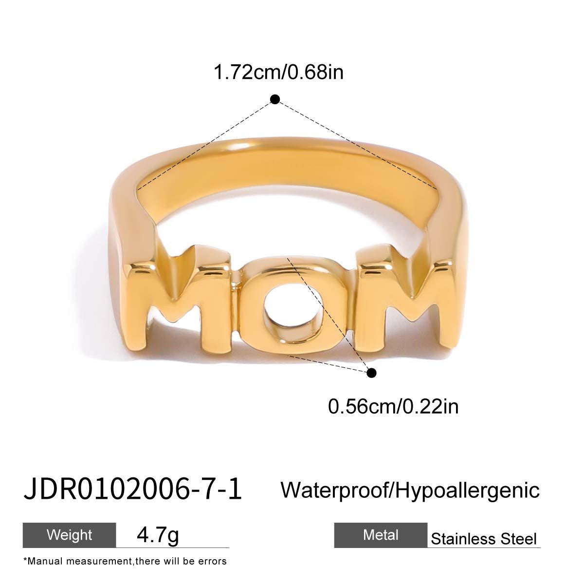 18K Gold MOM DAD BRO Letter Stacking Ring