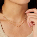 18K Gold Lingering Dainty Pendant Double Chain Layered Necklace
