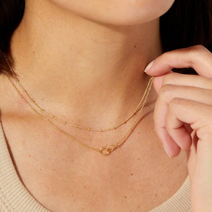 18K Gold Lingering Dainty Pendant Double Chain Layered Necklace