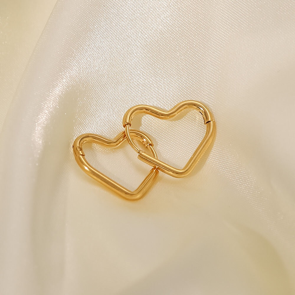 18K Gold Heart Small Hoop Huggie Earrings