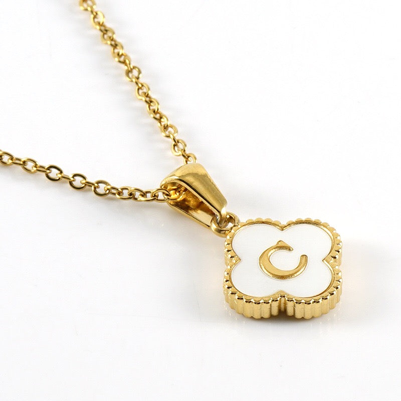 18K Gold Initial Clover Pendant Necklace