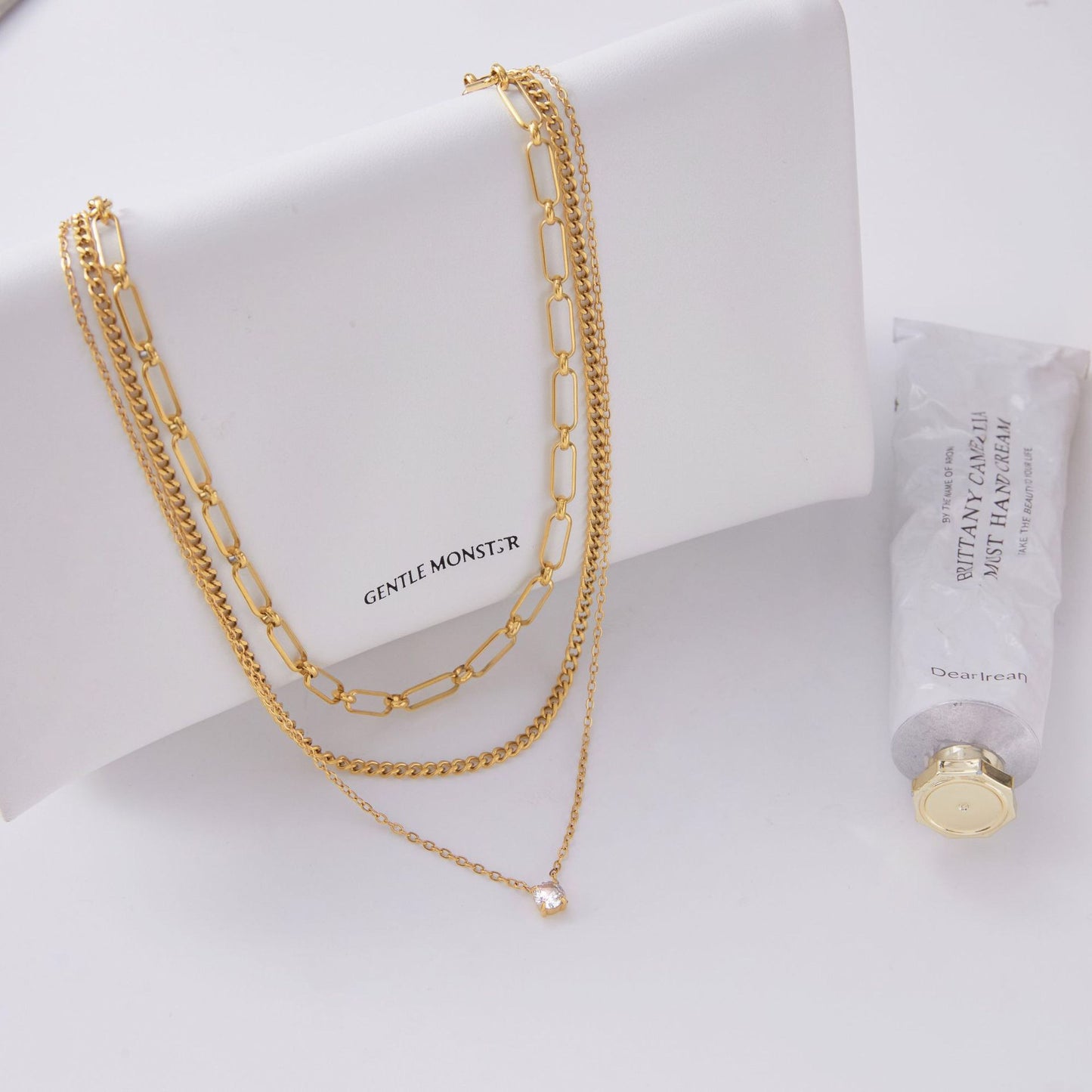 18K Gold Day Dream Dainty Pendant Paperclip Chain Layered Necklace Set