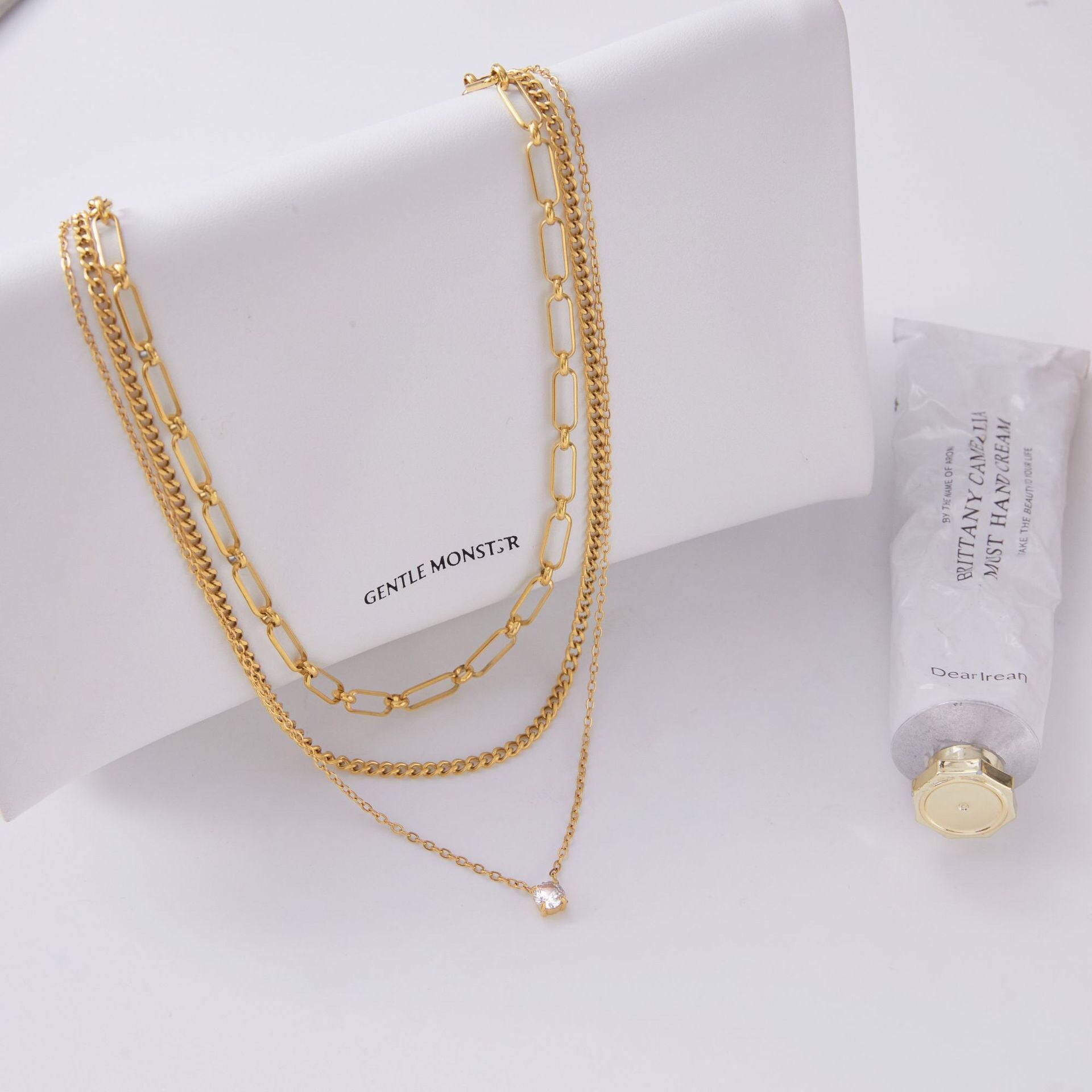 18K Gold Day Dream Dainty Pendant Paperclip Chain Layered Necklace Set