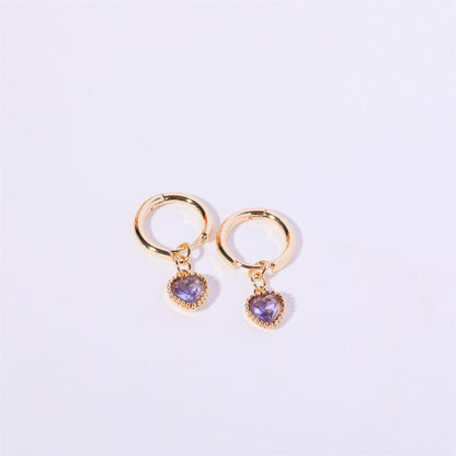 14K Gold Heart Birthstone Huggie Earrings