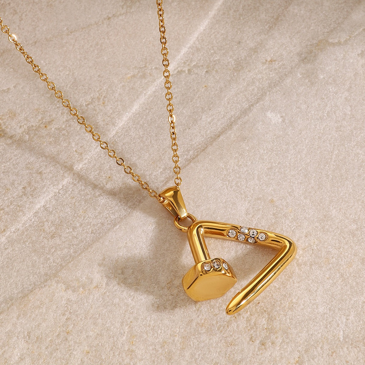 18K Gold Chic Triangle Nail Pendant Necklace
