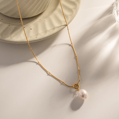18K Gold Classic Dainty Pearl Pendant Necklace
