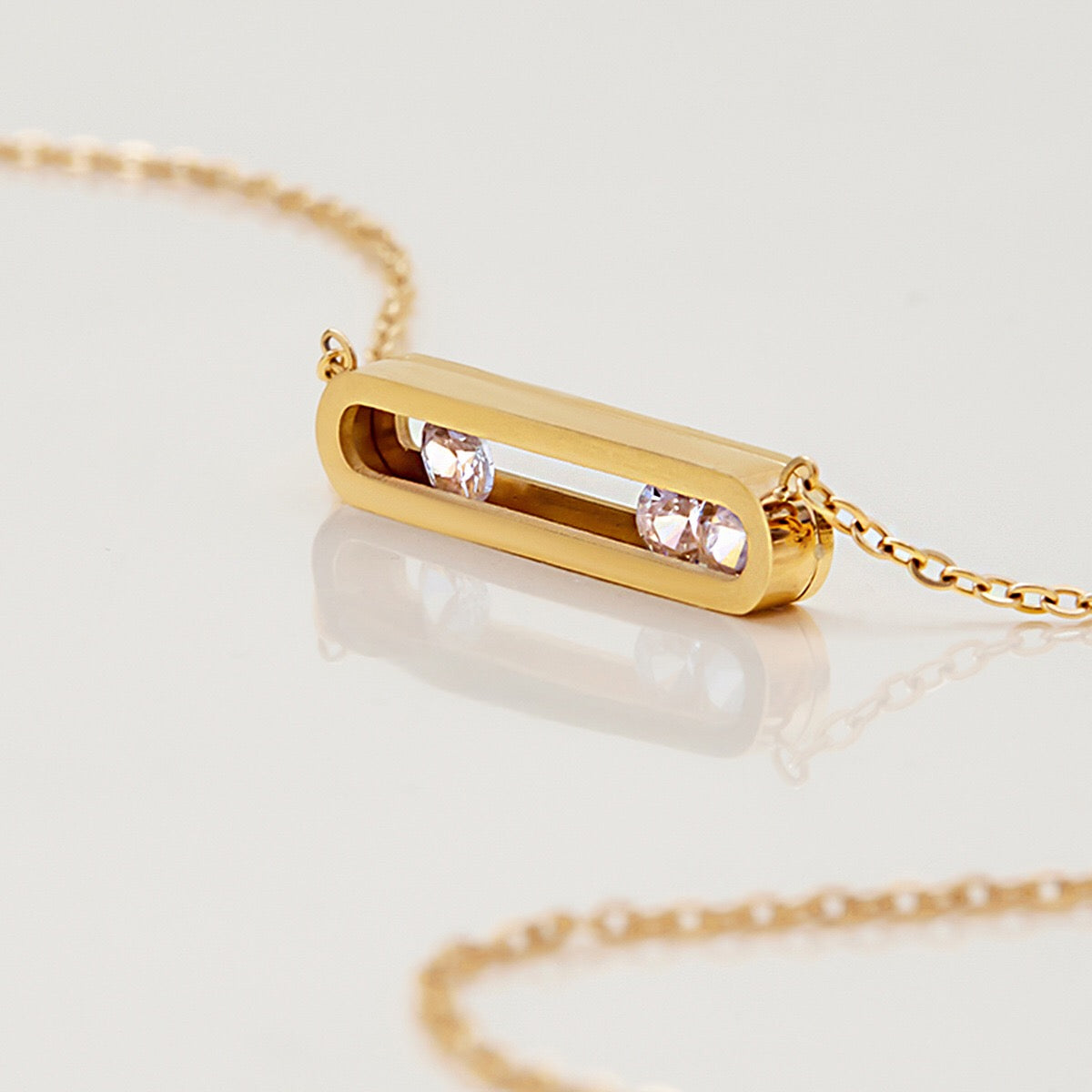 18K Gold Sliding Jewel Pendant Herringbone Snake Chain Layered Necklace Set