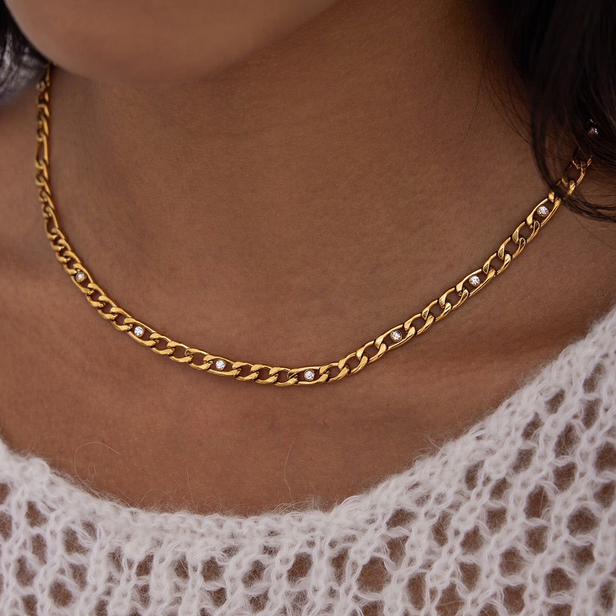 18K Gold Cosmic Glow Paperclip Curb Chain Layered Necklace Set