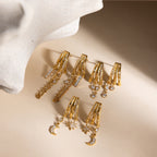 18K Gold Moon Kiss Dangle Huggie Earrings