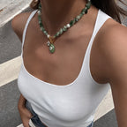 18K Gold Island Charm Natural Stone Beaded Necklace