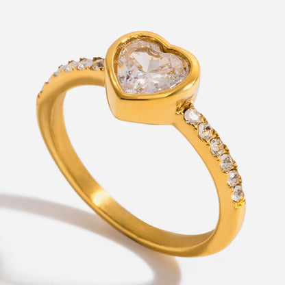 18K Gold Flirt Alert Flower Heart Statement CZ Stacking Ring