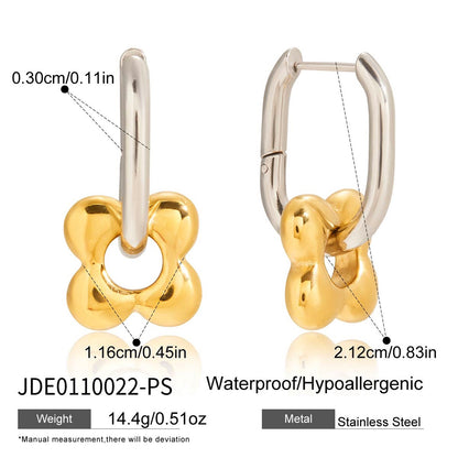 18K Gold and Silver Two Tone Flower Small Hoop Dangle Huggie Earrings