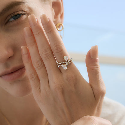 18K Gold Raindrop Elegant Statement Cocktail Ring