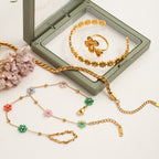 18K Gold Waterproof Color Beaded Flower Hand Chain Bracelet