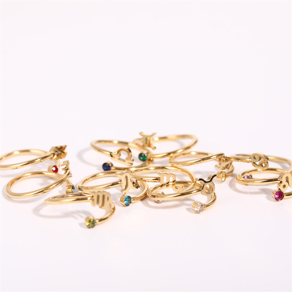 18K Gold Zodiac Birthstone Ring