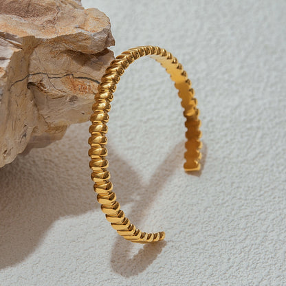 18K Gold Power Play Ribbed Cuff Bangle Paperclip Chain Bracelets Stack