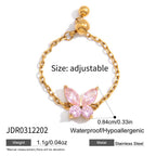18K Gold Daydream Pink Butterfly Color Stones Adjustable Chain Ring